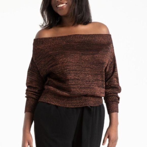 ELOQUII METALLIC RIB KNIT WIDE OFF THE SHOULDER NECK HEATHERED SWEATER 18/20 NWT - Picture 1 of 7